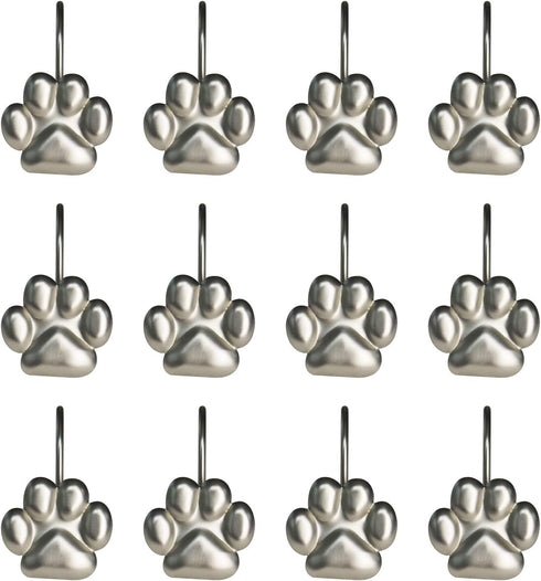 Sunlit Fashion Design Cute Paw Print Polished Shower Curtain Hooks for Dog, Cat, and Bear, Rust Proof Oil Rubbed Metal