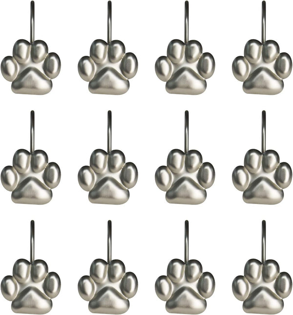 Sunlit Fashion Design Cute Paw Print Polished Shower Curtain Hooks for Dog, Cat, and Bear, Rust Proof Oil Rubbed Metal