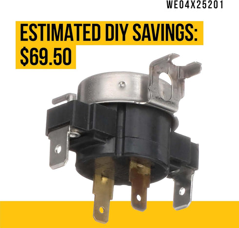 WE04X25201 Thermostat Compatible with General Electric Hotpoint Dryer Replaces AP6040078 4587508 PS11772030