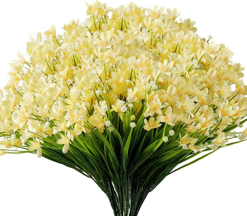 6 Bundles of Yellow Artificial Daffodils Flowers, UV Resistant Faux Plastic Plants for Wedding, Home, Garden, Office