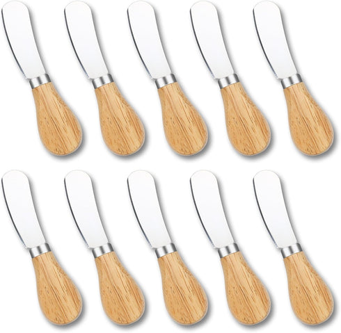 10 Pcs Cheese Spreader Knives Set, Mini Butter Knife Spreader with Wooden Handle for Charcuterie Board