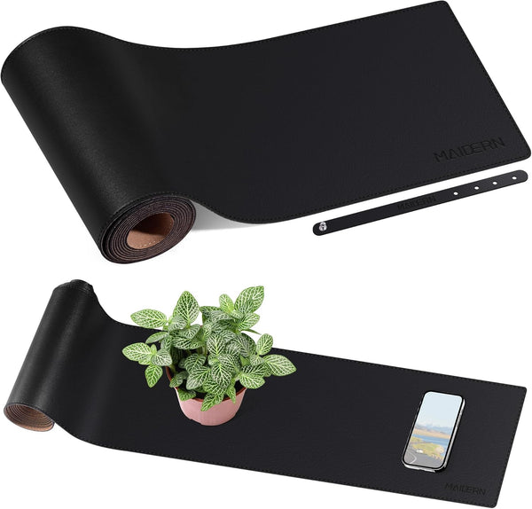 MAIDERN 70.8 x 7.9 Narrow Table Cover, Reversible Leather & Cork Console