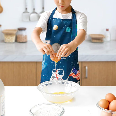Kids Apron for Boys, Unisex Kitchen Bib Apron with Adjustable Neck Strap for Cooking, Painting, Baking