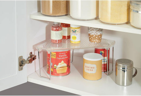 Counter, mDesign Plastic/Steel Freestanding Foldable Corner Stackable Organizer Shelf for Kitchen, Pantry, Cabinet