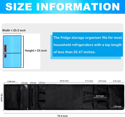 70.9" 15", 13 Mini Fridge Storage Organizer Dorm - x Over Fridge Shelf with Paper Towel Roller, Refrigerator Caddy