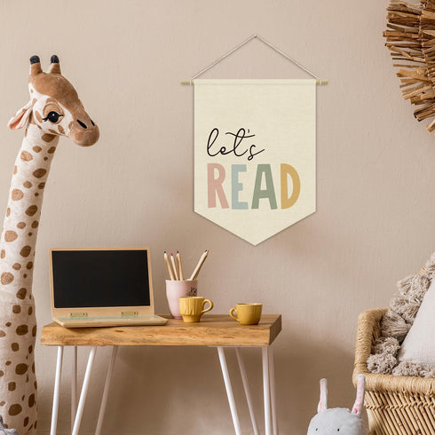 XYDEG 15x11in Reading Corner Decor, Let's Read Sign Kids Room Wall Canvas Banner, Library Boho Classroom Bookshelf