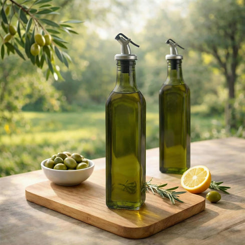 Bottle,17oz 500ml WERTIOO Green Olive Oil Dispenser Glass Oil and Vinegar Dispenser for Kitchen, Glass Bottles