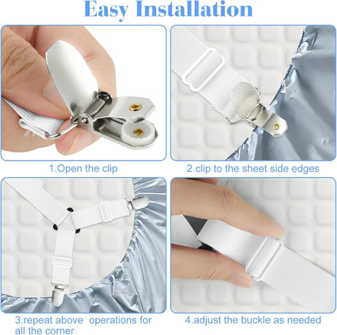 Morcheiong 2 Pack Bed Sheet Fasteners Straps, Adjustable Holder Bands with Clips for Bedding Tie Downs