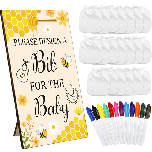 Panitay 43 Pcs Baby Shower Games White Bibs Design, Include Wooden Baby