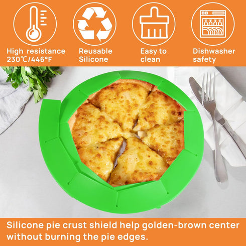 CARGEN Pie Crust Shield, Adjustable Silicone Pie Crust Protectors for Baking, 2 Pieces Green