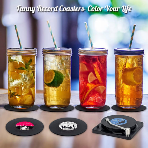 Valdivia Funny Retro Vinyl Record Coasters - 6 Pcs Music Coasters for Drinks, Bars, Party, Birthday Gifts, Home Decor
