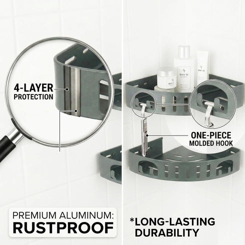 DivaDwell Depot 2 Pack Adhesive Corner Shower Shelf No Drill | Rust-Proof Aluminum Alloy Stick On Bathroom Organizer