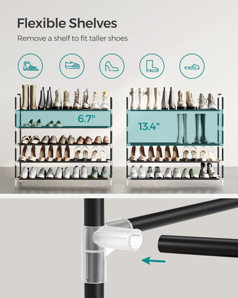 4-Tier Closet, ULSH054B01 SONGMICS Shoe Rack, Shoe Storage for Hallway Slim and Space-Saving, Metal Frame, Non-Woven
