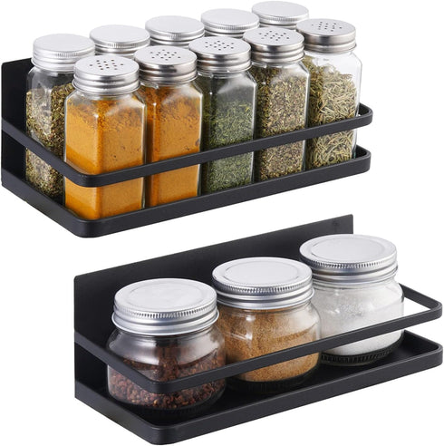 KES Magnetic Spice Rack for Refrigerator, Magnetic Shelf Spice Shelf for Kitchen, 2 Pack Matte Black