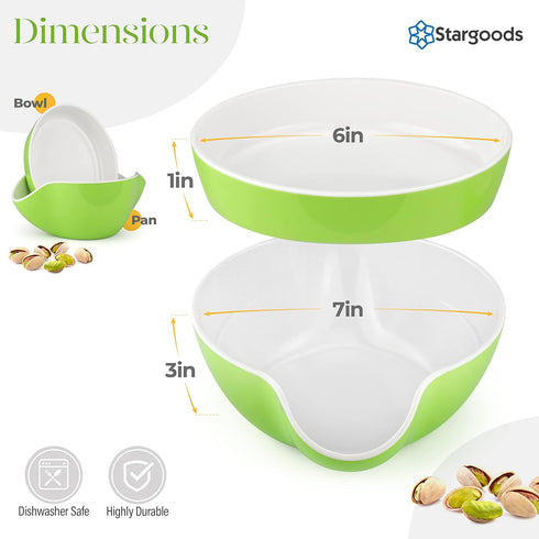 Stargoods Pistachio Bowl, Snack Serving Dish, Double Peanut Bowl with Nut Seeds Shell Candy Storage, Green