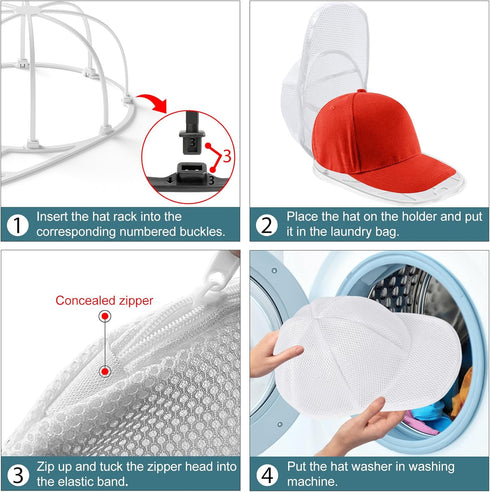 Hat Washer for Washing Machine, Cleaner for Baseball Caps with Frame Cage and Mesh (1 Pack White with Mesh)
