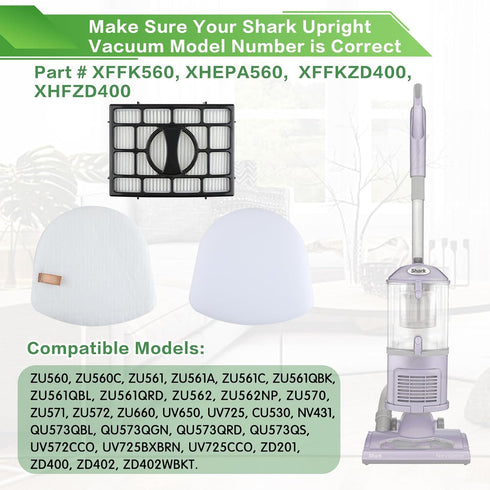 VIEWALL Filter Replacement for Shark ZU560 ZU561 ZU562 ZU572 UV650 UV725, 2 HEPA, 2 Foam & Felt Filters for Vacuum