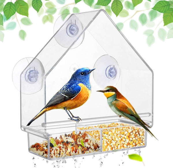 Window Bird Feeder, Clear Feeders with Strong Suction Cups for Outside Wild Birds