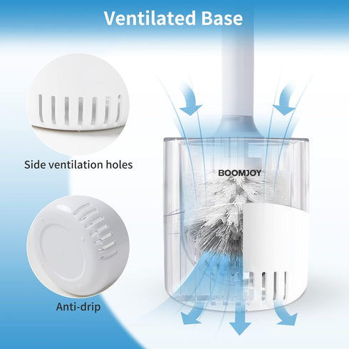 BOOMJOY Toilet Bowl Brush with Holder - Durable Toilet Cleaner Brush with Dense Bristles & Clear Base for Bathroom