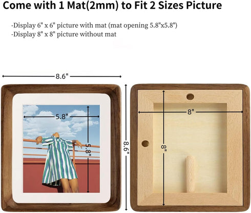 8x8 8x8 6x6, FLECHAZO Picture Frames, Natural Walnut Wood Frame with Mat for Pictures Square Wall Gallery Photo Frame