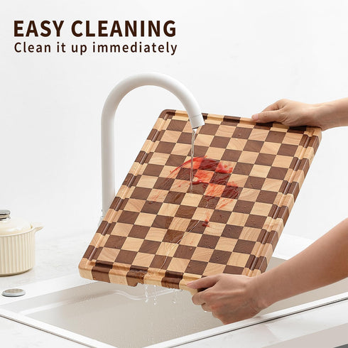 Acacia Wood Cutting Board for Kitchen Chopping Board with Grooves & Handles, Large Wooden Cutting Board for Meat