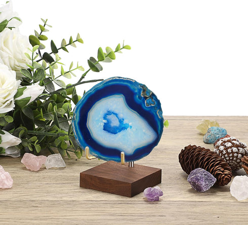 Hipiwe Display Stand Easel with Adjustable Metal Arms, Wooden Base for Fossil, Coral, Geodes, Plate, Small Collectibles