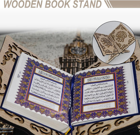 LNQ LUNIQI Wooden Book Stand Foldable Quran Bible Book Holder Muslim Reading Bookshelf Magazine Cookbook Display Holder