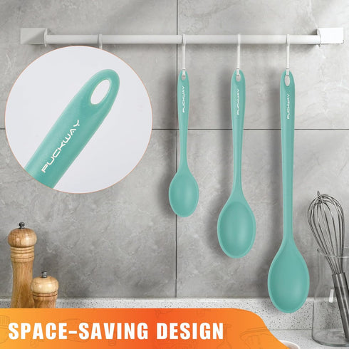 3 Pcs Silicone Spoons Set, 7.9 10.6 14.2 inch, Heat Resistant Kitchen Utensils for Mixing, Stirring, Serving