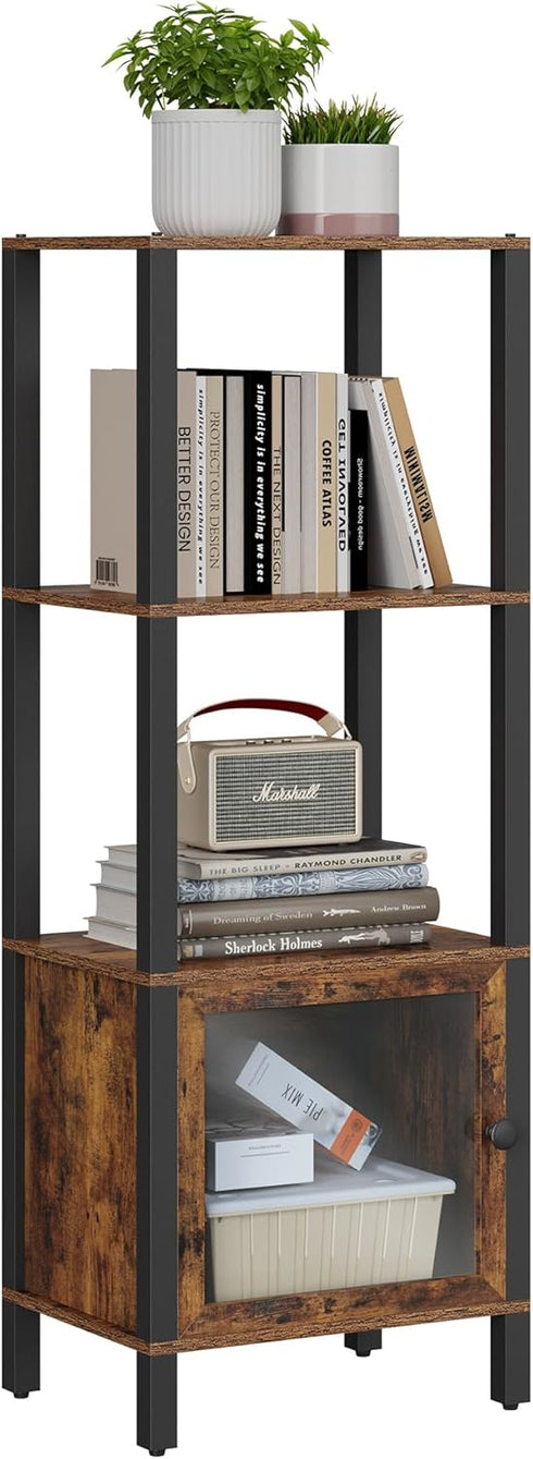 4 BS03BB004 TUTOTAK Tier Bookcase and Bookshelf, Narrow Book Shelf with Door for Small Space, for Living Room, Office
