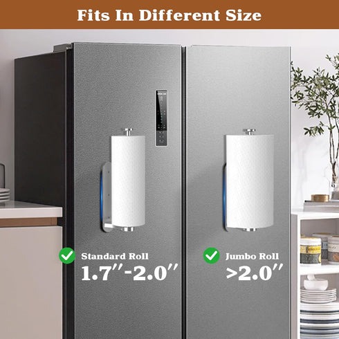 Swaitee Magnetic Paper Towel Holder for Fridge - No Drill, One Hand Tear with Ratchet Mechanism, Silver, Self-Adhesive
