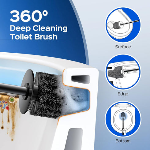 Set HAMITOR Black Toilet Bowl Brush: Metal Rustproof Bathroom Cleaning Accessories with Hidden Holder for Renters