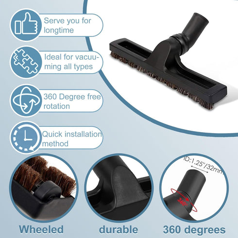 12 1-1/4" Pcs Universal Vacuum Attachment Kit, Vacuum Hose Adapter, Vacuum Cleaners Accessories with Horse Hair Brush