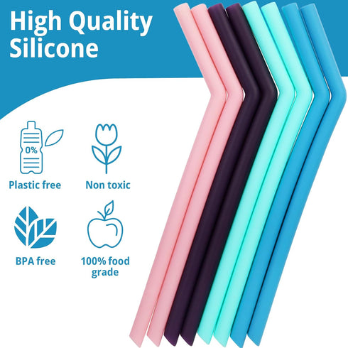 8 Reusable Silicone Smoothie Straws and Cleaning Brush, 30oz - 20oz Tumblers Compatible, Dishwasher Safe