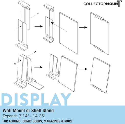 3 Pack, CollectorMount Comic Mount Comic Book Shelf Stand or Wall Mount Display, Invisible and Adjustable