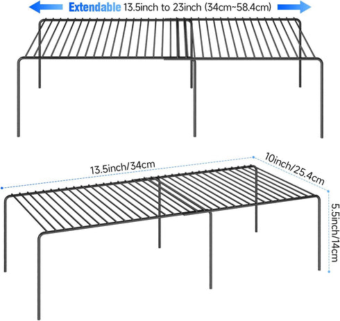 Expandable Storage Shelf - Adjustable Rustproof Metal Wire Spice Rack, Space Saver Kitchen Storage Shelves Set of 6