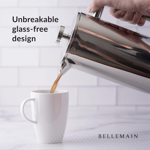 Bellemain French Press Coffee Maker with Extra Filters, 35 oz, Stainless Steel
