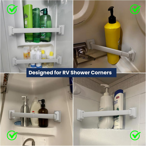 2 Packs Safoner Adjustable RV Shower Corner Storage Bar- Durable Aluminum RV Corner Caddy for Shower Organization