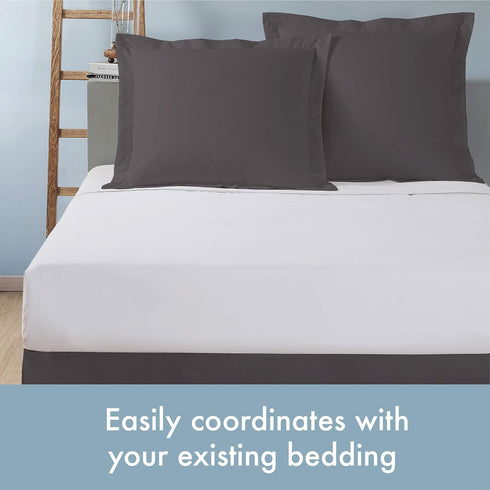 Tailored Bed Pillow Shams, Cotton Blend Design, Standard, Grey by Today’s Home - 2-Pack