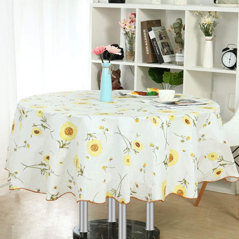 uxcell Seamless Waterproof Vinyl Round Tablecloth 60" Dia for Parties/Wedding/Restaurant Decoration, Yellow Flower