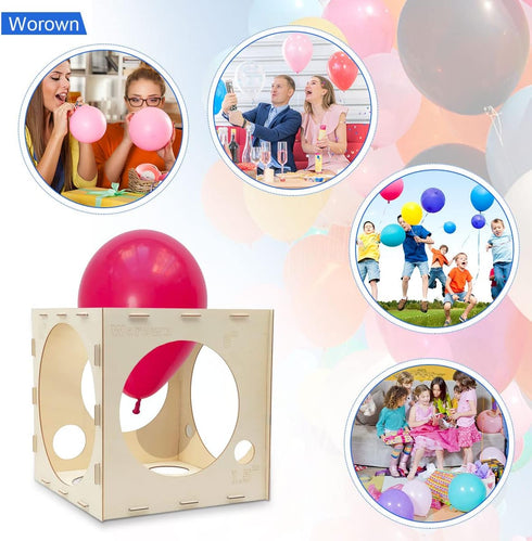 Worown 14 Holes Collapsible Wood Balloon Sizer Box, 1-10 Inch Measurement Tools for Balloon Arches and Decorations