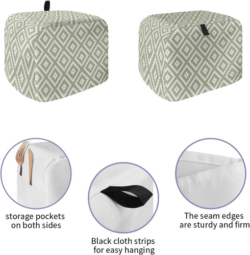 Sage Green Geometric Toaster Cover 4 Slice, Large Kitchen Appliance Covers, Modern White Abstract Art Aesthetics Toaster Oven Cover with Loop, Bread Machine Cover Polyester Dust Cover Protection