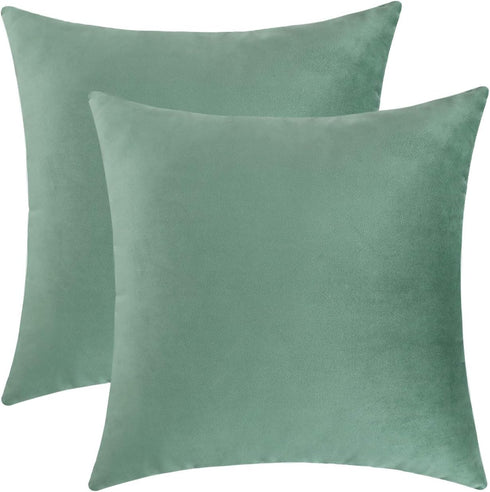 Jeneoo Set of 2 Soft Velvet Throw Pillow Covers, Decorative Cushion Cases for Sofa Couch (18 x 18 Inches, Sage Green)