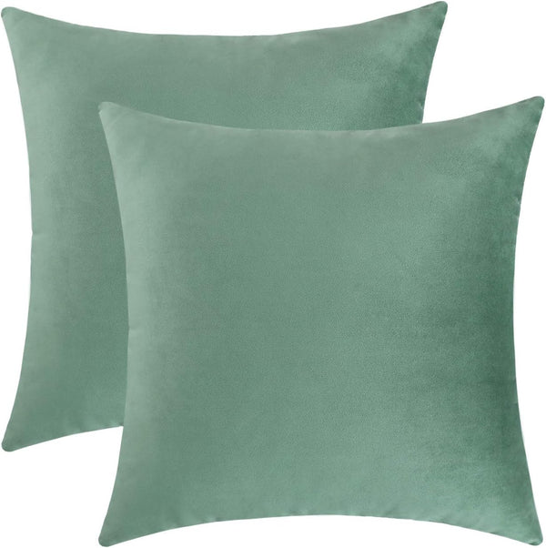 Jeneoo Set of 2 Soft Velvet Throw Pillow Covers, Decorative Cushion Cases for Sofa Couch (18 x 18 Inches, Sage Green)