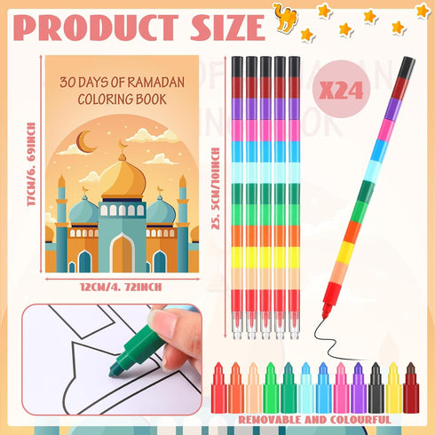Zhanmai 48 30 Pcs Eid Mubarak Goodie Bags Favor Days of Ramadan Watercolor Coloring Book Bulk with Stacking Crayons