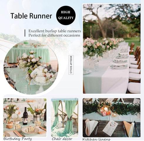 B-COOL Light Green Burlap Table Runner, 2 Packs Rustic Farmhouse Fabric 13x108inch for Party Decor