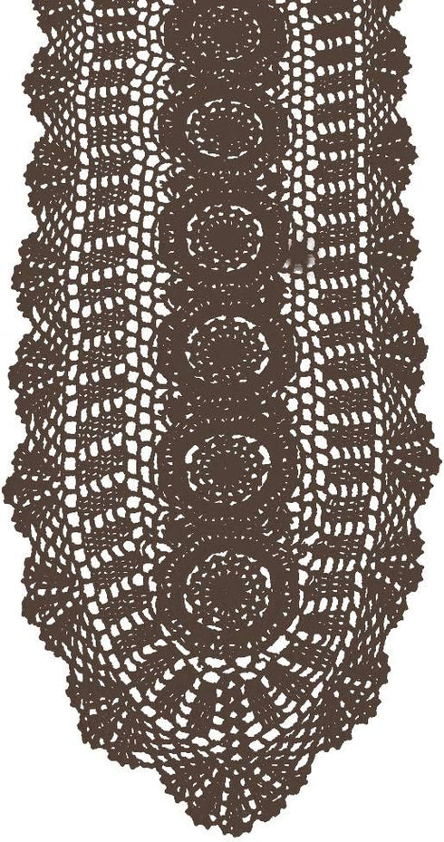 KEPSWET 100% Cotton Handmade Crochet Lace Oval Table Runner, Coffee 12x60 Inch