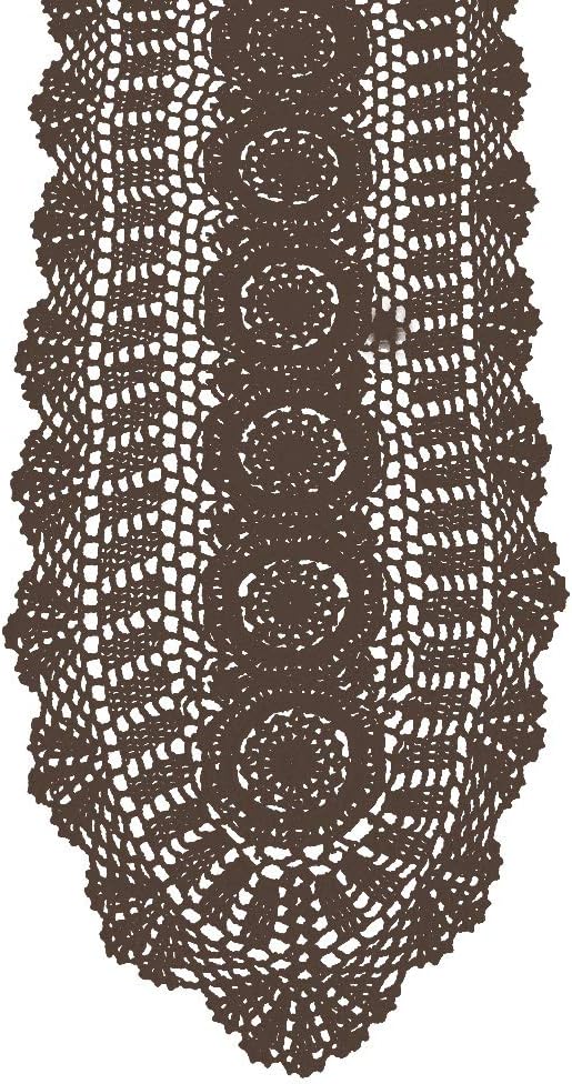 KEPSWET 100% Cotton Handmade Crochet Lace Oval Table Runner, Coffee 12x60 Inch