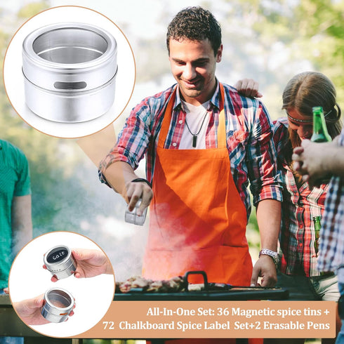 CHENGU 36 Pack 3 oz 72 2 Magnetic Spice Jars for Refrigerator Magnetic Spice Containers Stainless Steel Seasoning Tins