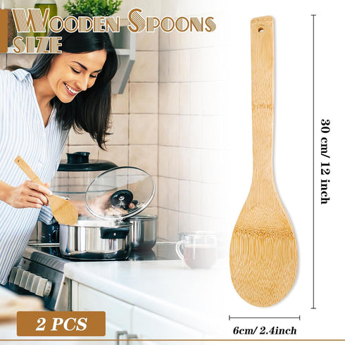 Wooden Spoons for Cooking, Wooden Spoons Nonstick, Kitchen Wooden Spoons Utensils, 2-Piece