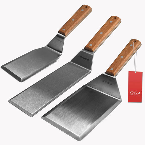 Stainless Steel Spatula Set, Grill Spatula with Full Tang Handle & Beveled Edges for BBQ and Cooking